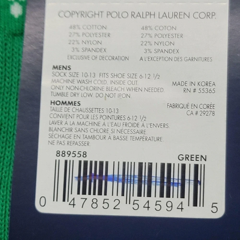 Polo Ralph Lauren Socks Mens 10-13 Green Paisley Pony Embroidered Mid Calf